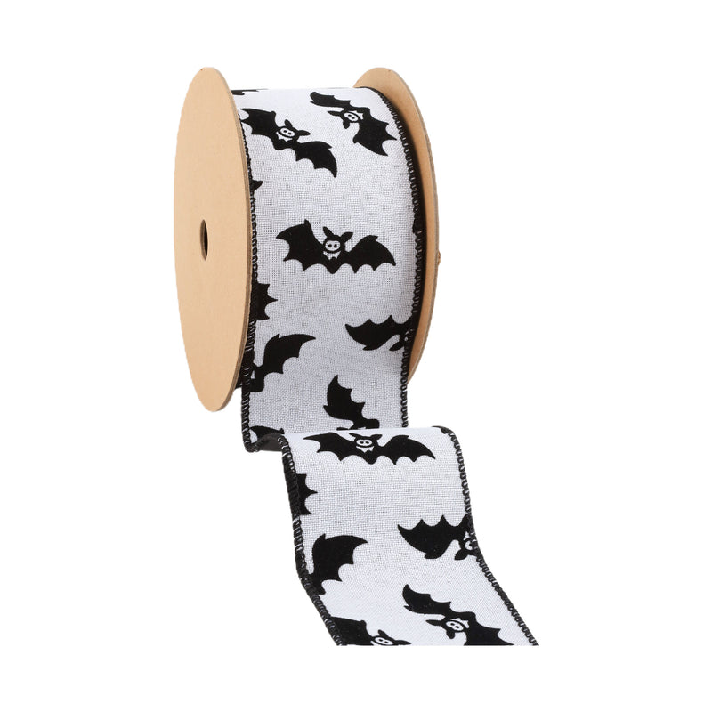 2 1/2" Wired Ribbon | Glittered Bats w/ Black Backing | 10 Yard Roll