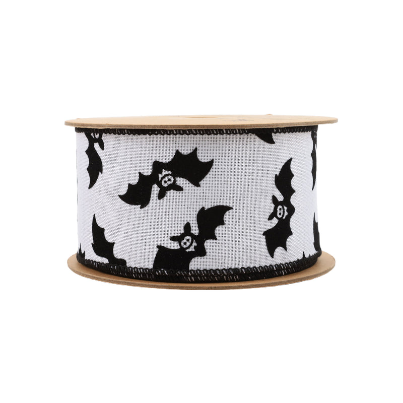 2 1/2" Wired Ribbon | Glittered Bats w/ Black Backing | 10 Yard Roll