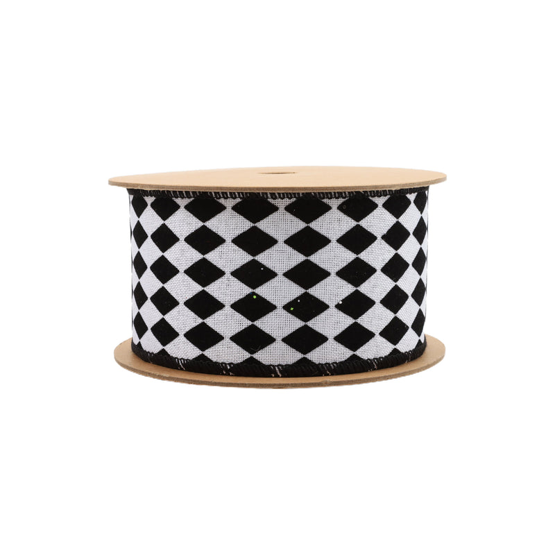 2 1/2" Wired Ribbon | Glittered Diamonds w/ Black Backing | 10 Yard Roll