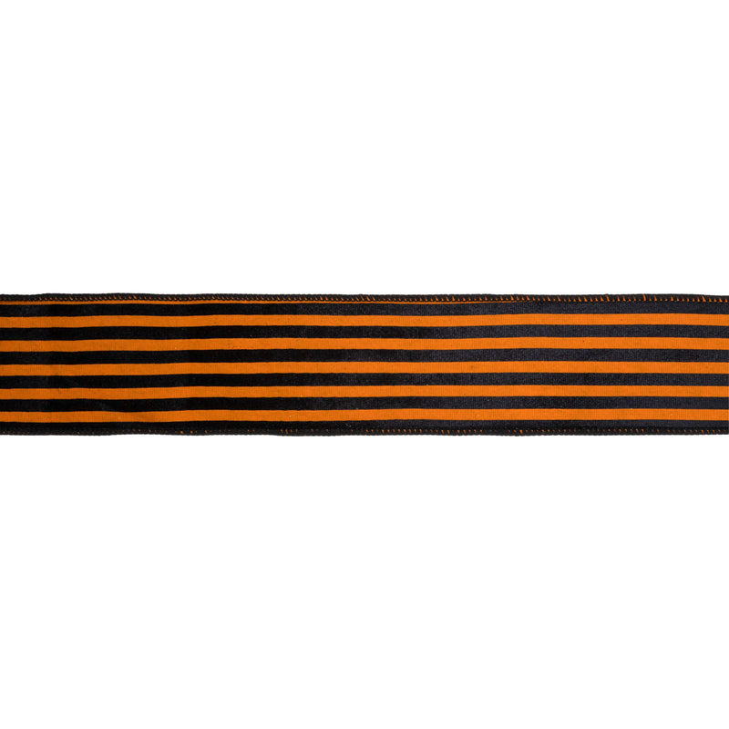 2 1/2" Wired Ribbon | Black and Orange Stripes | 10 Yard Spool