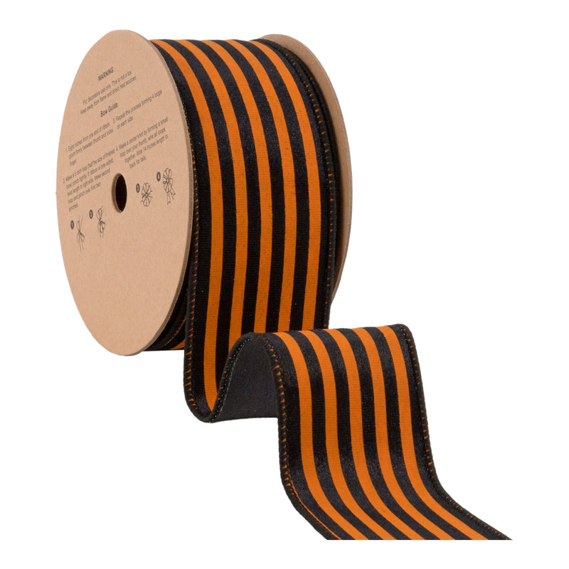2 1/2" Wired Ribbon | Black and Orange Stripes | 10 Yard Spool