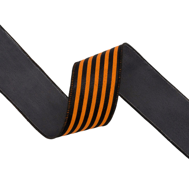 2 1/2" Wired Ribbon | Black and Orange Stripes | 10 Yard Spool