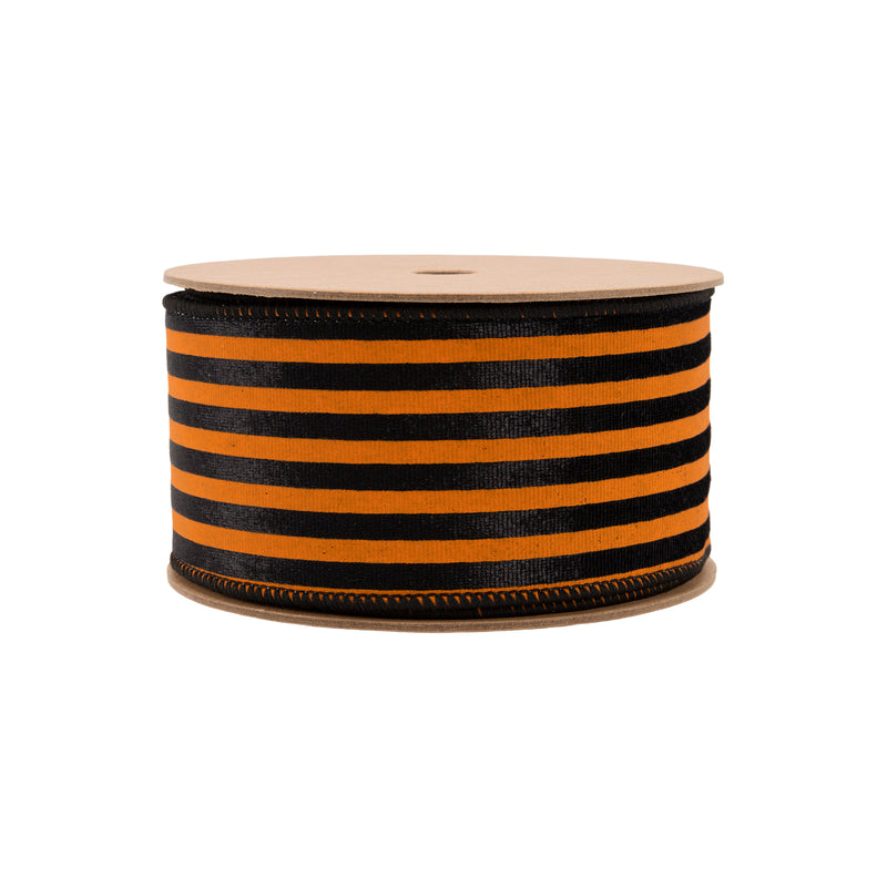 2 1/2" Wired Ribbon | Black and Orange Stripes | 10 Yard Spool