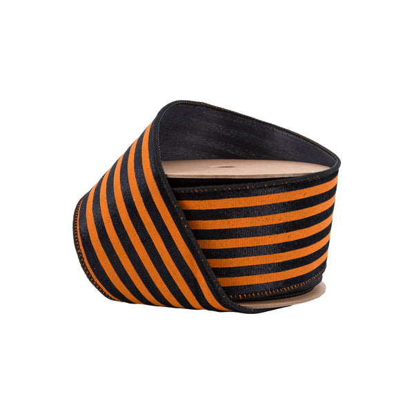 2 1/2" Wired Ribbon | Black and Orange Stripes | 10 Yard Spool