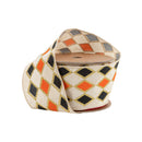 2 1/2" Wired Ribbon | Black and Orange Diamond with Gold Glitter Pattern | 10 Yard Spool