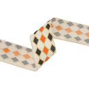 2 1/2" Wired Ribbon | Black and Orange Diamond with Gold Glitter Pattern | 10 Yard Spool