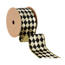 2 1/2" Wired Ribbon | Black and Gold Harlequin with Gold Backing | 10 Yard Spool