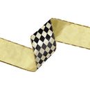 2 1/2" Wired Ribbon | Black and Gold Harlequin with Gold Backing | 10 Yard Spool
