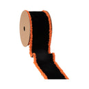 2 1/2" Wired Ribbon | Black with Orange Fuzzy Edge | 10 Yard Roll
