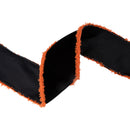 2 1/2" Wired Ribbon | Black with Orange Fuzzy Edge | 10 Yard Roll