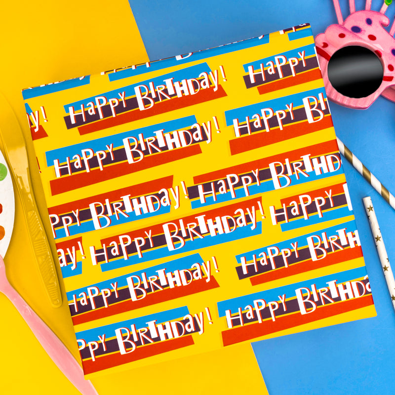 8" x 8" x 4" Collapsable Gift Box w/ 2-pcs White Tissue Paper & Magnetic Square Flap Lid | Colorful Happy Birthday