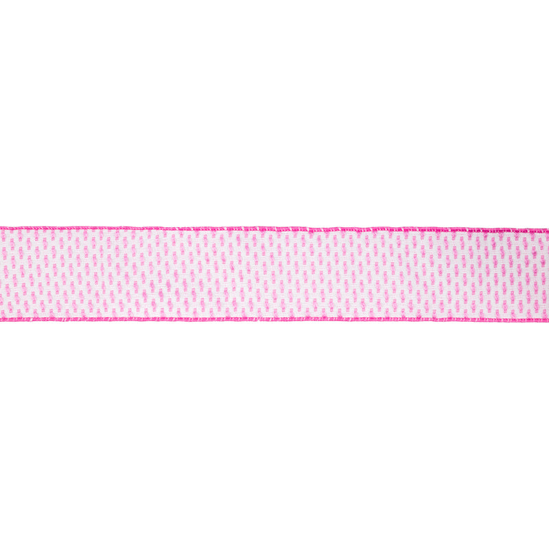 2 1/2" Wired Ribbon | Pink/White Woven | 10 Yard Roll