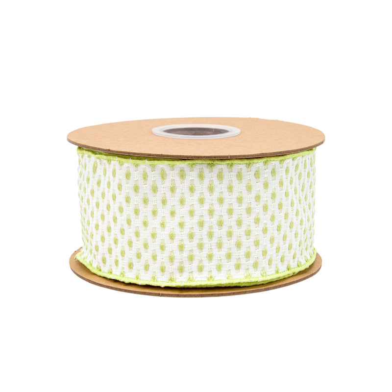 2 1/2" Wired Ribbon | Lime Green/White Woven | 10 Yard Roll