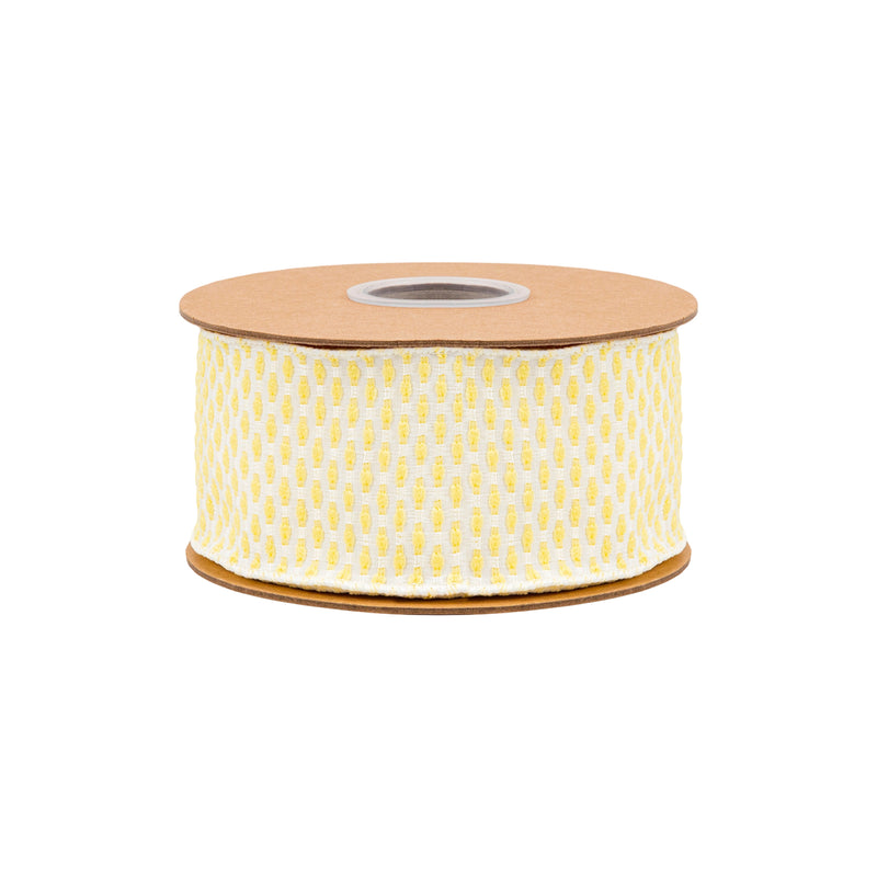 2 1/2" Wired Ribbon | Yellow/White Woven | 10 Yard Roll