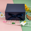 8" x 8" x 4" Collapsable Gift Box w/ Satin Ribbon & Magnetic Square Flap Lid (2-pack) | Navy