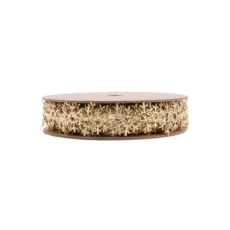 7/8" Ultrasonic Trim | Metallic Gold Snowflake | 10 Yard Roll