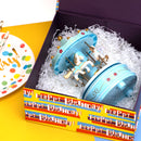 8" x 8" x 4" Collapsable Gift Box w/ 2-pcs White Tissue Paper & Magnetic Square Flap Lid | Colorful Happy Birthday