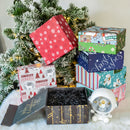 8" x 8" x 4" Collapsable Holiday Gift Box w/ 2-pcs White Tissue Paper & Magnetic Square Flap Lid | Red Snowflake
