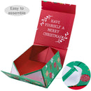 8" x 8" x 4" Collapsable Holiday Gift Box w/ 2-pcs White Tissue Paper & Magnetic Square Flap Lid | Red/Green Christmas Ornaments