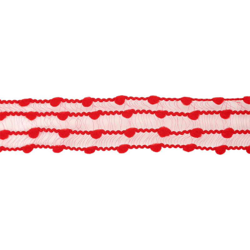 1 1/2" Wired Ribbon | Red Four Row Pom Pom | 10 Yard Roll