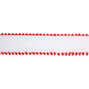 1 1/2" Wired Ribbon | White w/ Red Pom Pom Edge | 10 Yard Roll