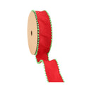 1 1/2" Wired Ribbon | Red w/ Lime Green Pom Pom Edge | 10 Yard Roll
