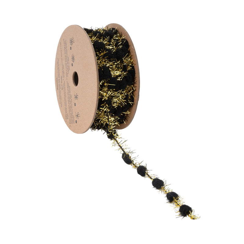 3/8" Tinsel Pom-Pom | Black | 10 Yard Roll