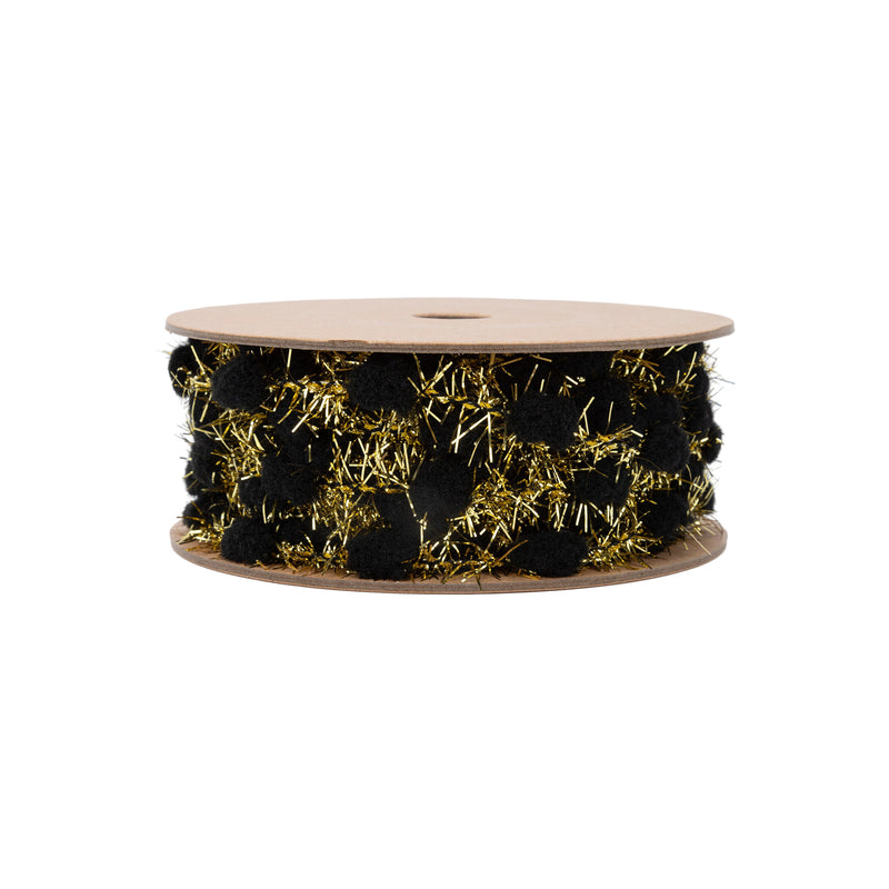 3/8" Tinsel Pom-Pom | Black | 10 Yard Roll