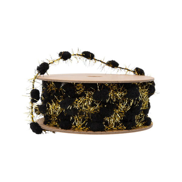 3/8" Tinsel Pom-Pom | Black | 10 Yard Roll