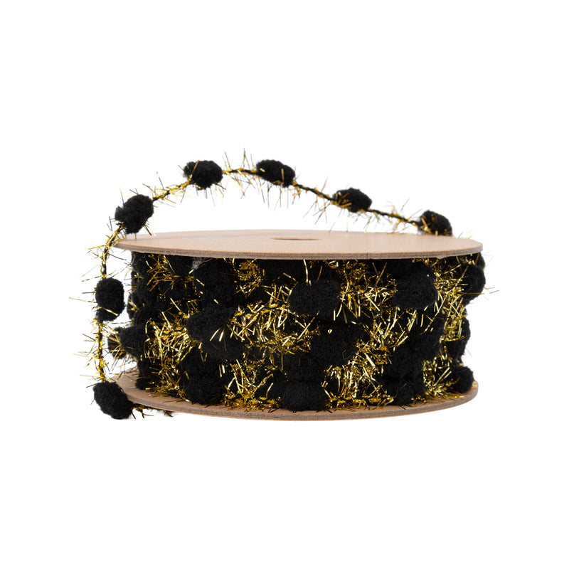 3/8" Tinsel Pom-Pom | Black | 10 Yard Roll