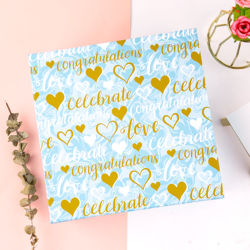 8" x 8" x 4" Collapsable Gift Box w/ 2-pcs White Tissue Paper & Magnetic Square Flap Lid | Wedding Hearts