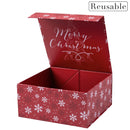 8" x 8" x 4" Collapsable Holiday Gift Box w/ 2-pcs White Tissue Paper & Magnetic Square Flap Lid | Red Snowflake