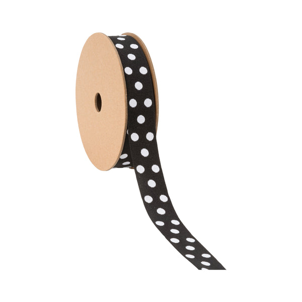 7/8" Double-Sided Jacquard Polka Dot Black/White | 10 Yard Roll