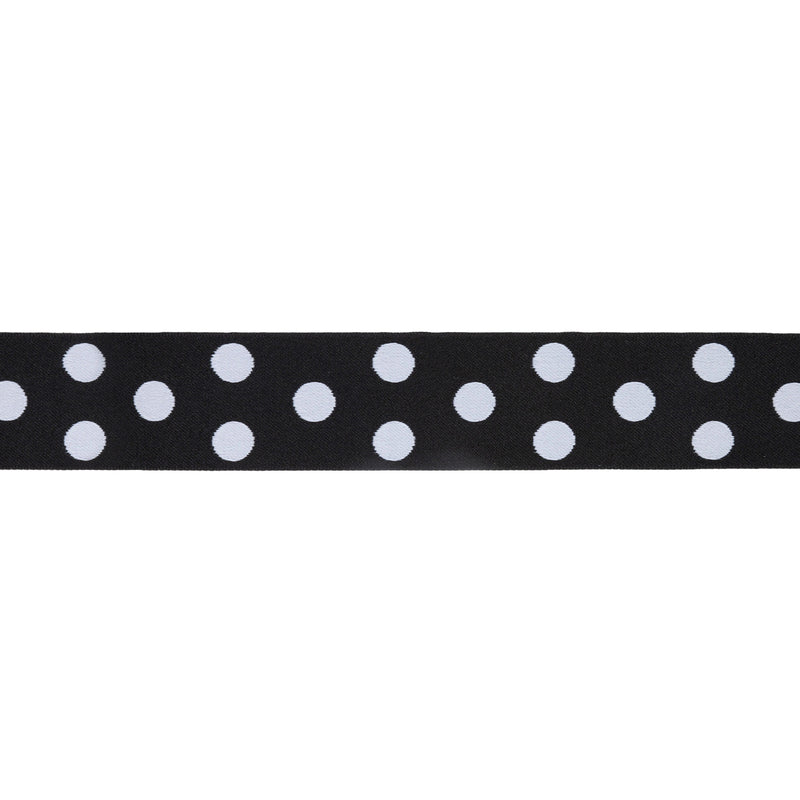 1 1/2" Double-Sided Jacquard Ribbon | Polka Dot Black/White | 10 Yard Roll