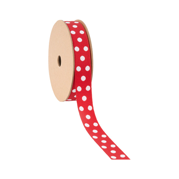 7/8" Double-Sided Jacquard Ribbon | Polka Dot Red/White | 10 Yard Roll