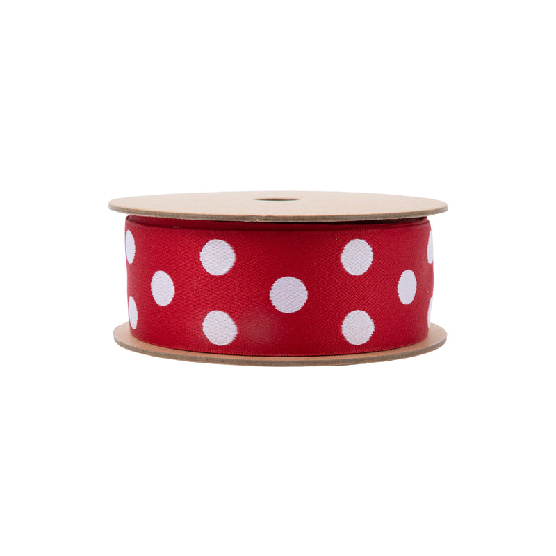 1 1/2" Double-Sided Jacquard Ribbon | Polka Dot Red/White | 10 Yard Roll
