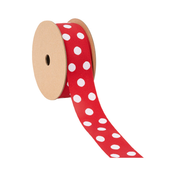 1 1/2" Double-Sided Jacquard Ribbon | Polka Dot Red/White | 10 Yard Roll