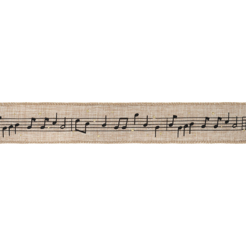 1 1/2" Wired Ribbon | Musical Notes on Natural | 10 Yard Spool