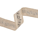 1 1/2" Wired Ribbon | Musical Notes on Natural | 10 Yard Spool