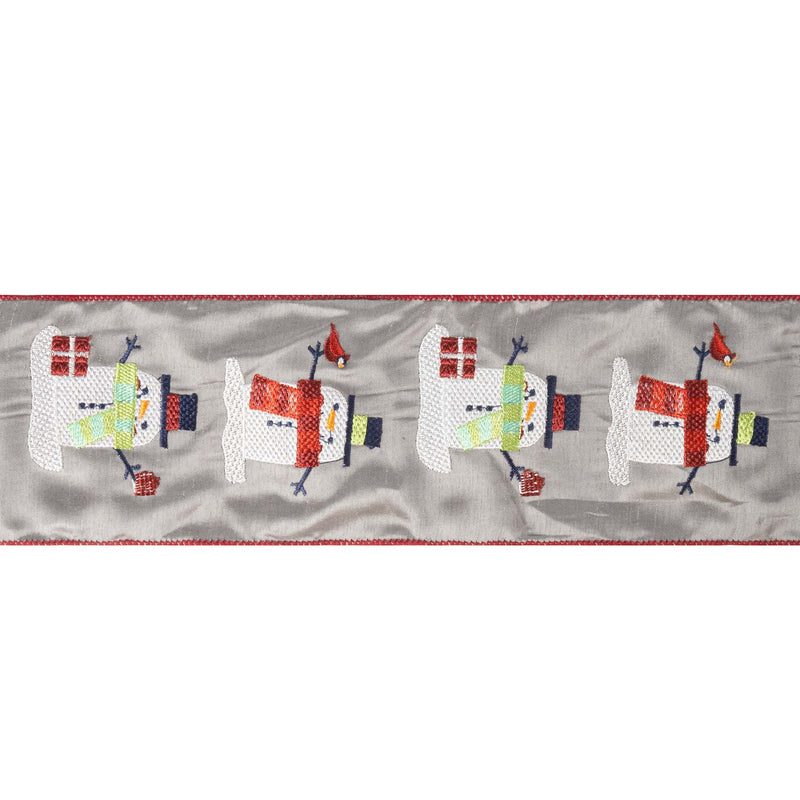 2 1/2" Wired Ribbon | Embroidered Snowman | 5 Yard Roll