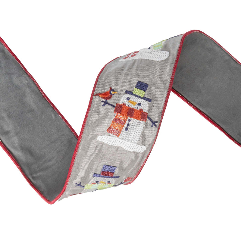 2 1/2" Wired Ribbon | Embroidered Snowman | 5 Yard Roll