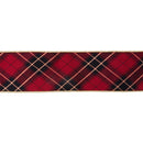 4" Wired Ribbon | Black/Gold/Red Bias-Plaid w/ Gold Dupioni-fused Backing | 10 Yard Roll