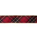 2 1/2" Wired Ribbon | Black/Gold/Red Bias-Plaid w/ Gold Dupioni-fused Backing | 10 Yard Roll