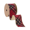 2 1/2" Wired Ribbon | Black/Gold/Red Bias-Plaid w/ Gold Dupioni-fused Backing | 10 Yard Roll