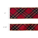 2 1/2" Wired Ribbon | Black/Gold/Red Bias-Plaid w/ Gold Dupioni-fused Backing | 10 Yard Roll