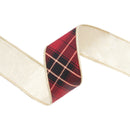 2 1/2" Wired Ribbon | Black/Gold/Red Bias-Plaid w/ Gold Dupioni-fused Backing | 10 Yard Roll