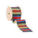 4" Wired Ribbon | Black/Lime/Red/Royal Plaid w/ Gold Dupioni-fused Backing | 10 Yard Roll