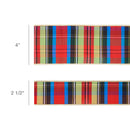 4" Wired Ribbon | Black/Lime/Red/Royal Plaid w/ Gold Dupioni-fused Backing | 10 Yard Roll
