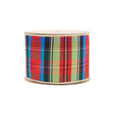 4" Wired Ribbon | Black/Lime/Red/Royal Plaid w/ Gold Dupioni-fused Backing | 10 Yard Roll