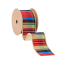 2 1/2" Wired Ribbon | Black/Lime/Red/Royal Plaid w/ Gold Dupioni-fused Backing | 10 Yard Roll